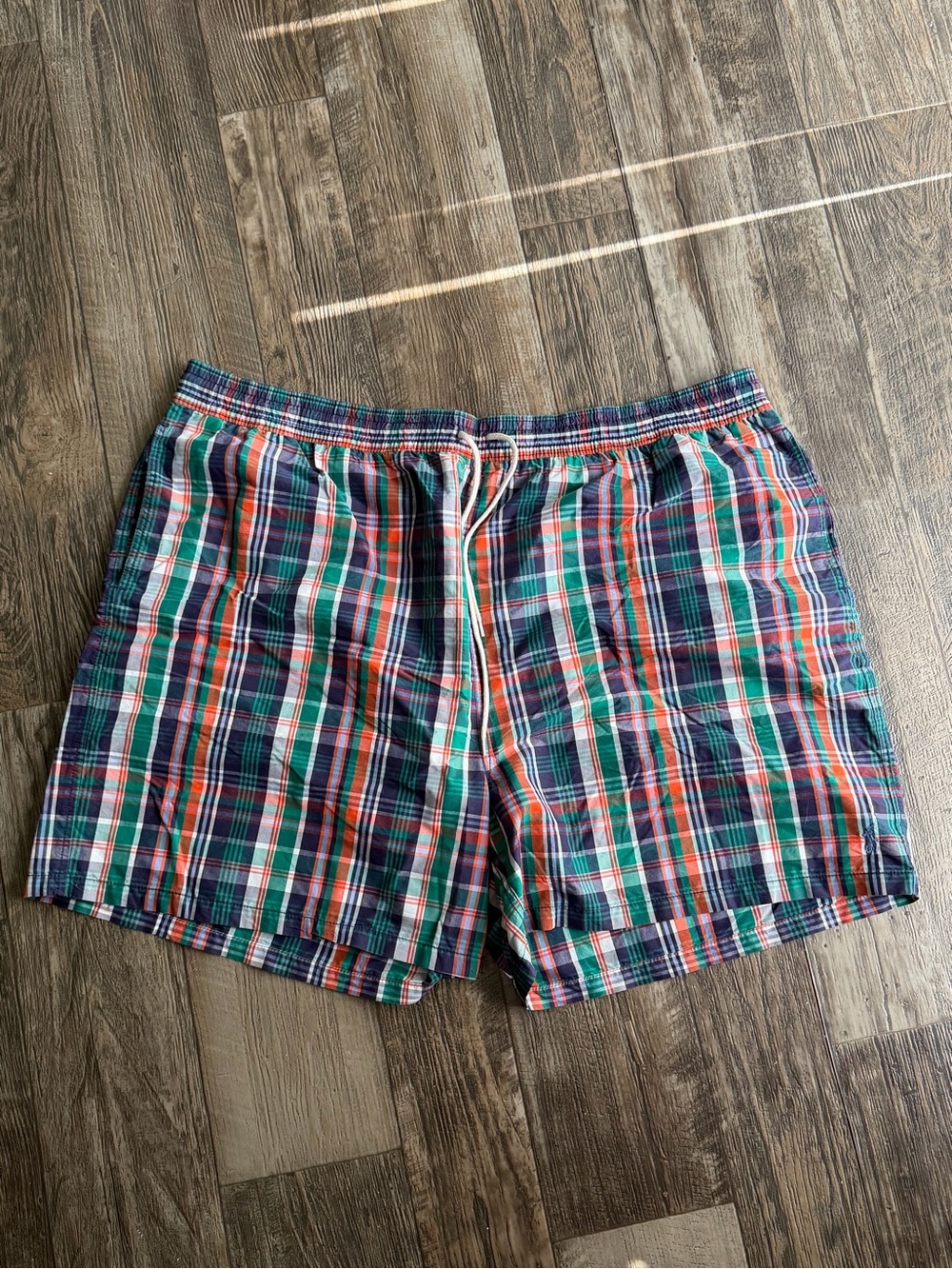 Men’s size 4XL Plaid Swim Shorts in Green & Navy - Lightweight Swim Trunks